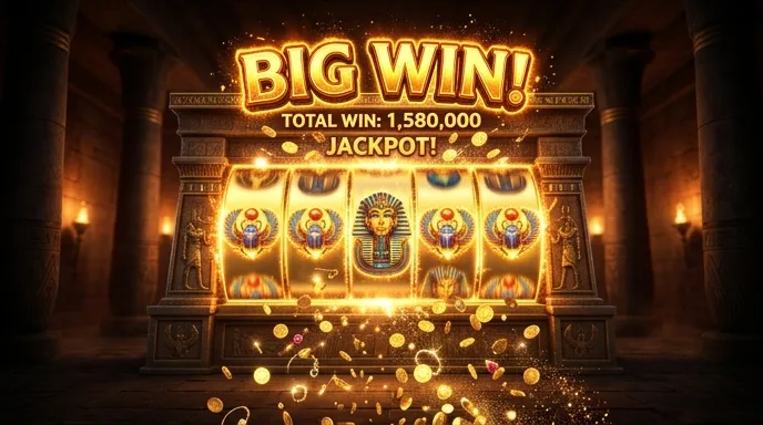 Slot a tema egizio in vincita con rulli dorati e simboli illuminati su Winnita